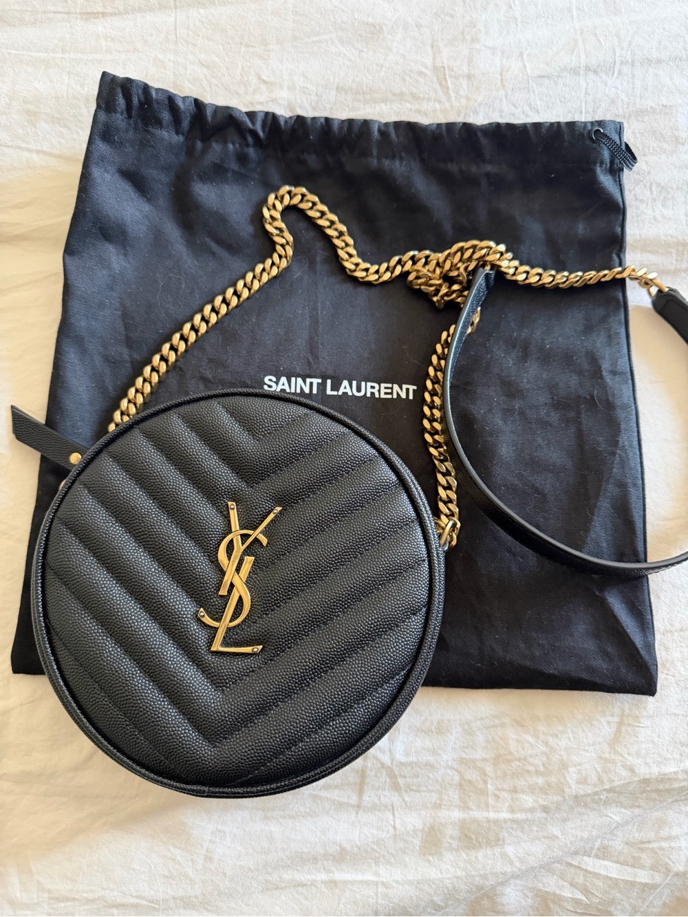 Saint Laurent Black Quilted Round Crossbody with Gold YSL Hardware - Picture 3 of 14
